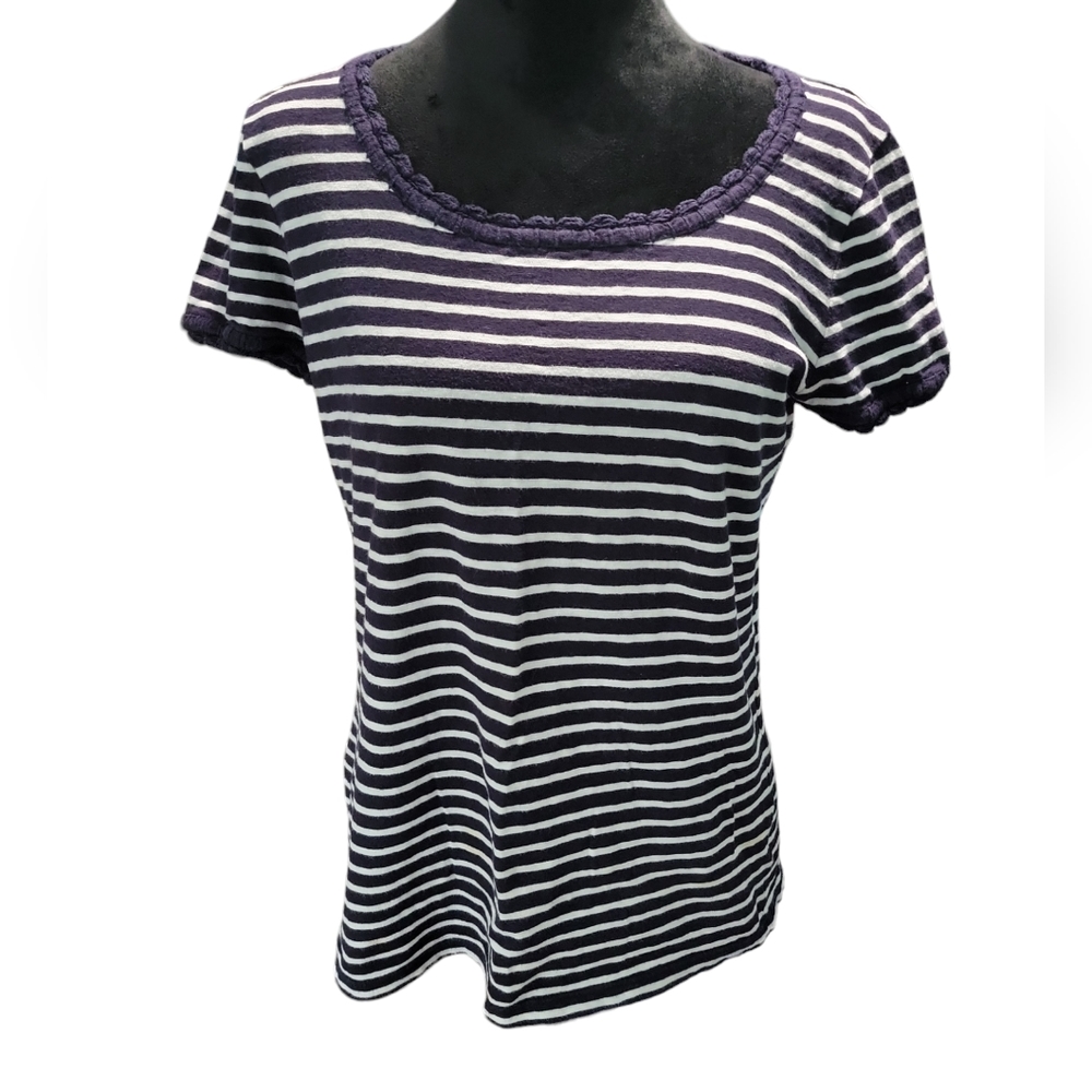 Talbots Blue and White Striped Shirt Women's Small